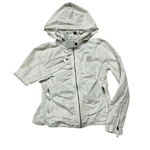 Silver Jeans Co Graphic Print Hooded Lightweight Jacket Womens S/P Full Zip